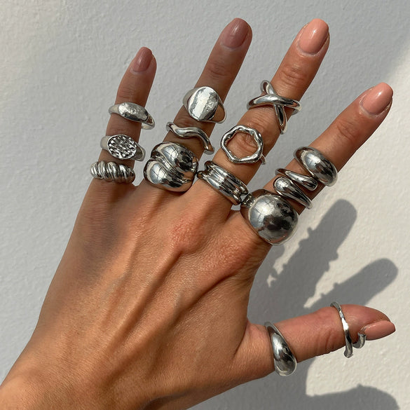 Wholesale Alloy Imitation Pearl Finger Ring Geometric Pattern Electroplating Women's Style
