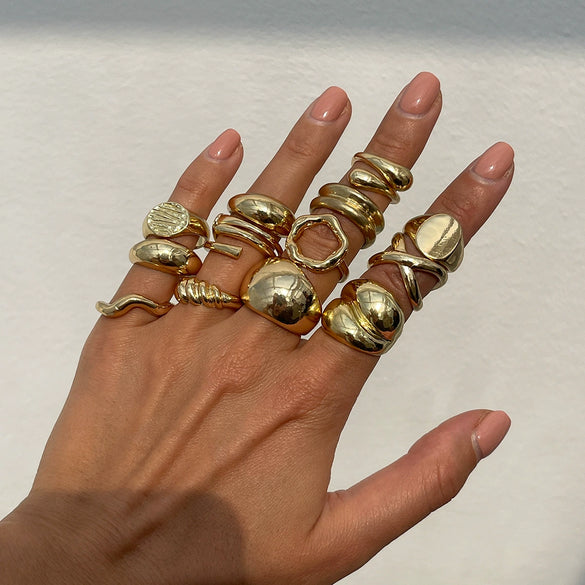 Wholesale Alloy Imitation Pearl Finger Ring Geometric Pattern Electroplating Women's Style