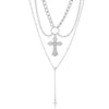 Wholesale Alloy Imitation Pearl Geometric Cross Pendant Retro Punk Multi Layer Women's Sweater Necklace Electroplated