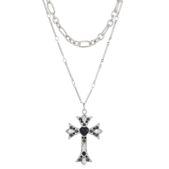 Wholesale Alloy Imitation Pearl Geometric Cross Pendant Retro Punk Multi Layer Women's Sweater Necklace Electroplated