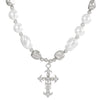 Wholesale Alloy Imitation Pearl Geometric Cross Pendant Retro Punk Multi Layer Women's Sweater Necklace Electroplated