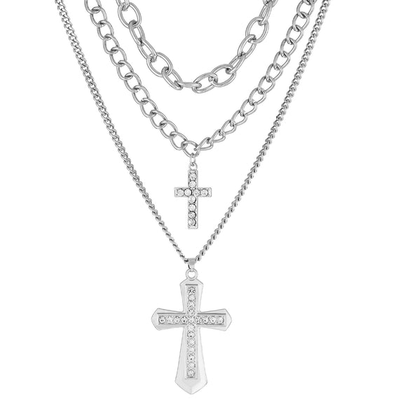 Wholesale Alloy Imitation Pearl Geometric Cross Pendant Retro Punk Multi Layer Women's Sweater Necklace Electroplated