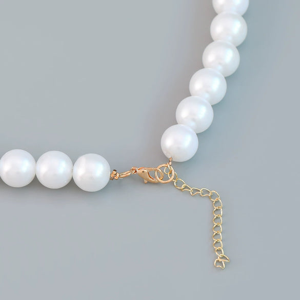 Wholesale Alloy Imitation Pearl Necklace Set With Snake Bone Chain And Geometric Style For Women