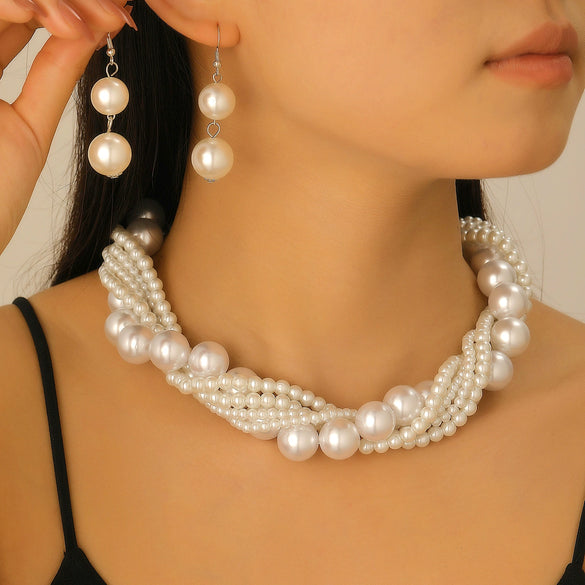 Wholesale Alloy Imitation Pearls And Rhinestones Plants Flowers Geometric Style Women's Pearl Necklace Set