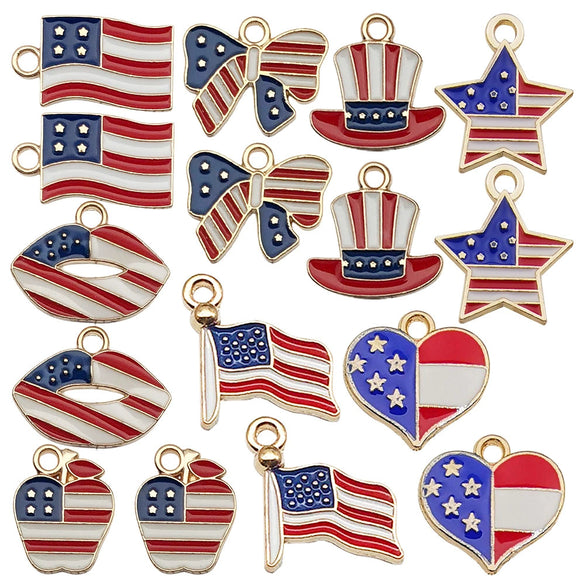 Wholesale Alloy Independence Day American Flag Cross Pendant Jewelry Accessories With Oil Dripping And Totem Pattern Minimalist Style