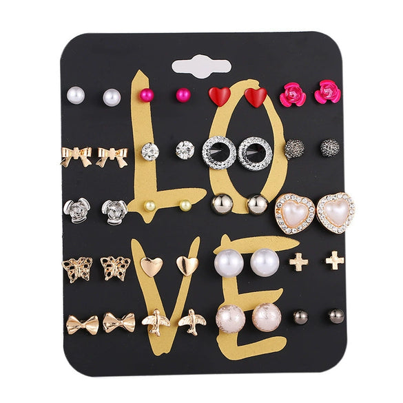 Wholesale Alloy Inlaid Pearl Geometric Women's Earrings Retro French Style Electroplated 6Piece Set