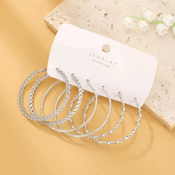 Wholesale Alloy Inlaid Pearl Geometric Women's Earrings Retro French Style Electroplated 6Piece Set