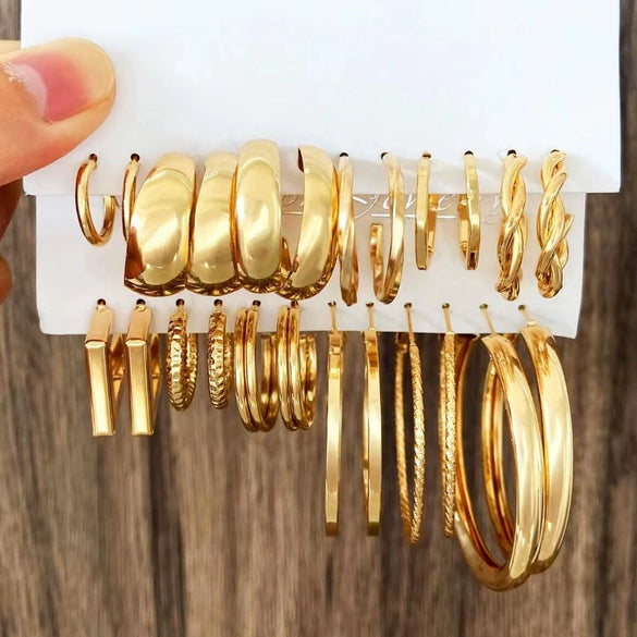 Wholesale Alloy Inlaid Pearl Geometric Women's Earrings Retro French Style Electroplated 6Piece Set