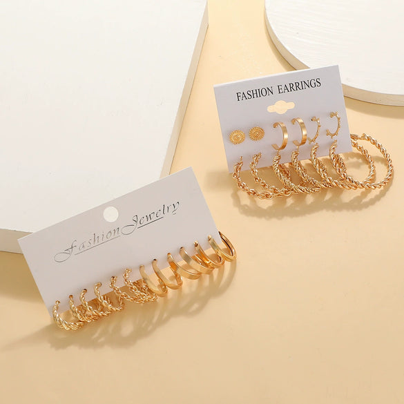 Wholesale Alloy Inlaid Pearl Geometric Women's Earrings Retro French Style Electroplated 6Piece Set