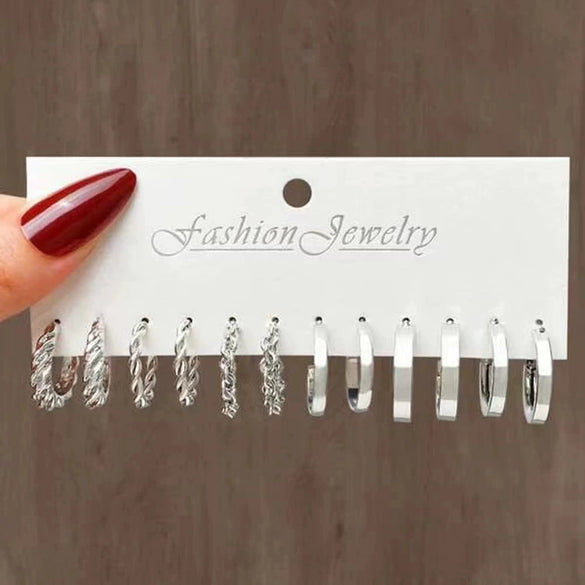 Wholesale Alloy Inlaid Pearl Geometric Women's Earrings Retro French Style Electroplated 6Piece Set