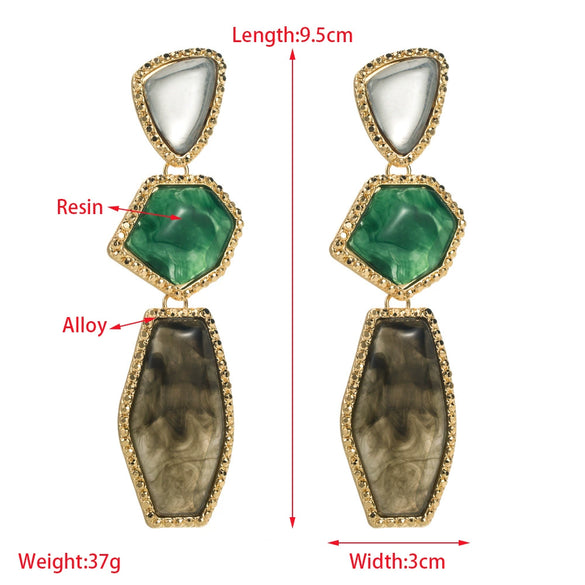 Wholesale Alloy Inlaid Resin Retro Geometric Multilayer Irregular Earrings
