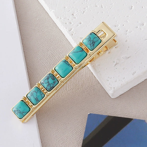 Wholesale Alloy Inlaid Women's Retro Simple Temperament Bangs Clip Hair Accessories Turquoise Bohemian Style