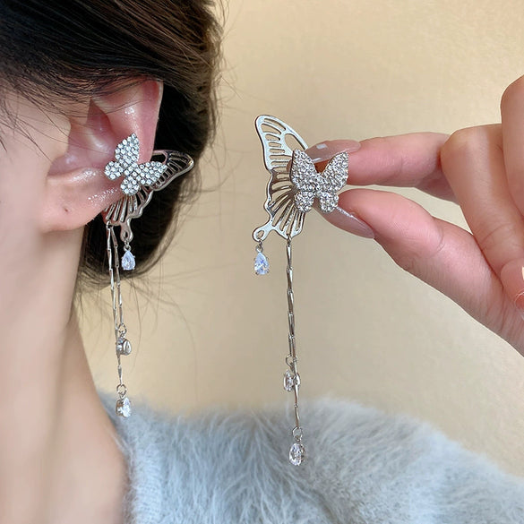 Wholesale Alloy Insect Pattern Electroplated Butterfly Tassel Ear Bone Clip For Women