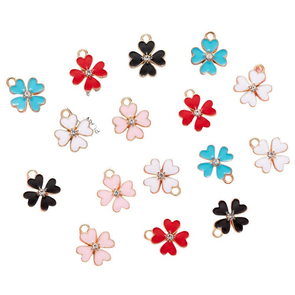 Wholesale Alloy Jewelry Accessories Oil Dripping Dot Diamond Four Leaf Clover Pendant Earrings