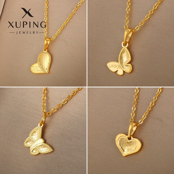 Wholesale Alloy Jewelry Butterfly Love Pendant Necklace With Honeycomb Dragon Scale Animals Zodiac Heart Pattern And Electroplating Treatment