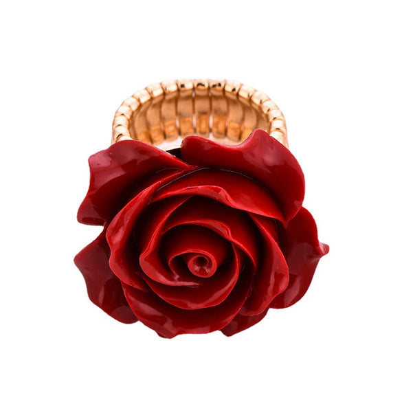 Wholesale Alloy Jewelry Geometric Plant Flowers Style Electroplated Red Rose Ring For Women