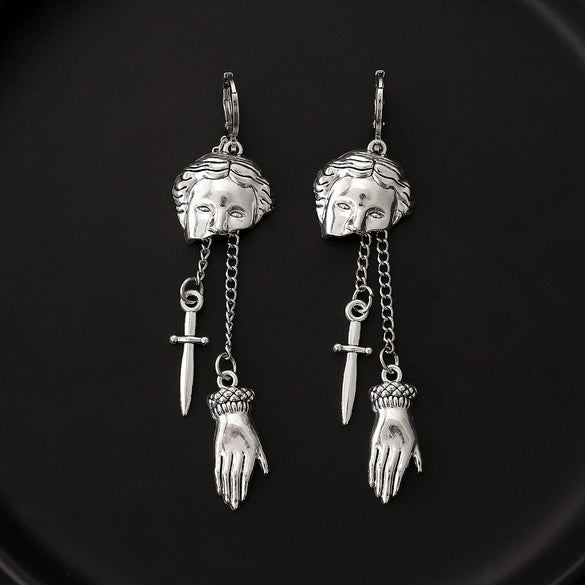 Wholesale Alloy Jewelry Gothic Punk Style Cartoon Characters Dagger Pendant Earrings For Women With Electroplating
