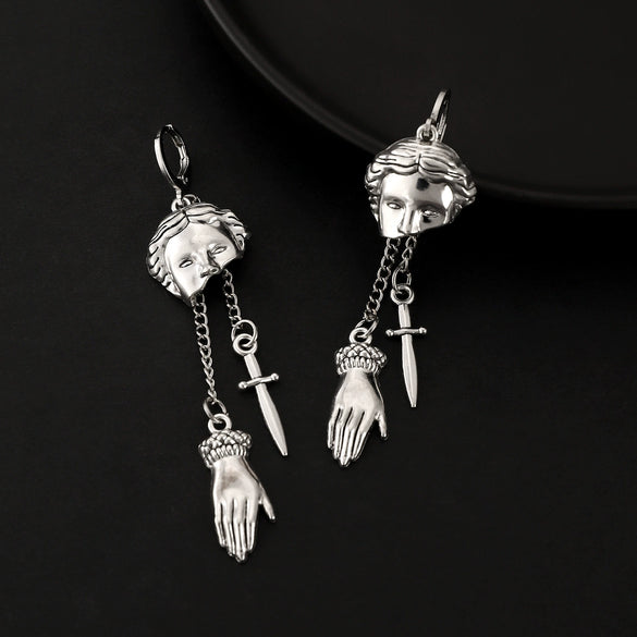 Wholesale Alloy Jewelry Gothic Punk Style Cartoon Characters Dagger Pendant Earrings For Women With Electroplating