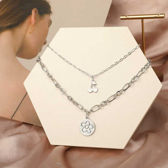Wholesale Alloy Jewelry With Letters Numbers Text Pattern Electroplated Double Necklace