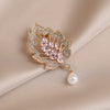 Wholesale Alloy Leaf Flower Brooch Minimalist Style Diamondencrusted Electroplated For Women