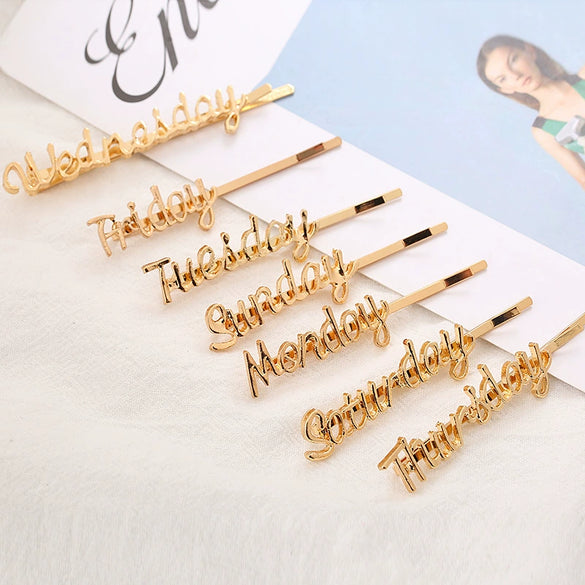 Wholesale Alloy Lettershaped Hair Clips Goldplated For Women Minimalist Style