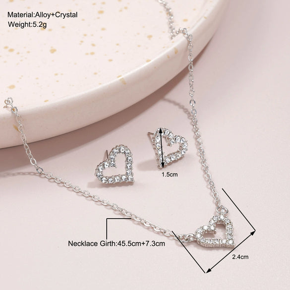 Wholesale Alloy Love Heart Water Drop Bell Pattern Hollow Earrings Necklace Jewelry Suit For Women With Electroplating Treatment