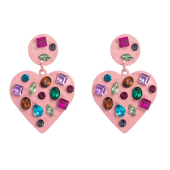 Wholesale Alloy Loveshaped Earrings With Inlaid Color Rhinestone And Diamond Design