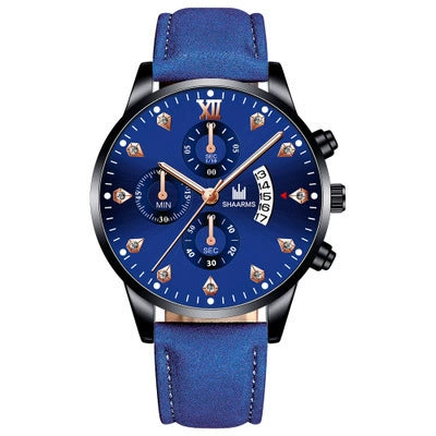 Wholesale Alloy Men's Business Style Round Dial Quartz Belt Watch With Fake Three Eyes And Fanshaped Design