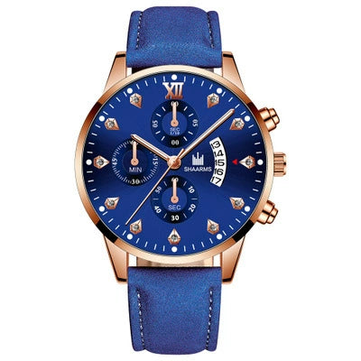 Wholesale Alloy Men's Business Style Round Dial Quartz Belt Watch With Fake Three Eyes And Fanshaped Design