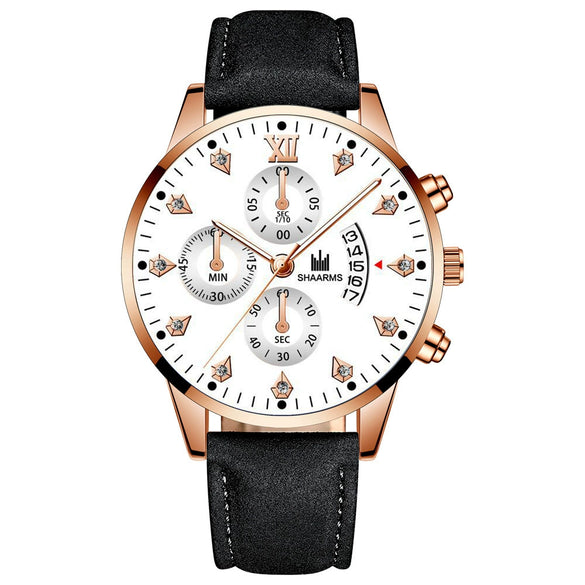 Wholesale Alloy Men's Business Style Round Dial Quartz Belt Watch With Fake Three Eyes And Fanshaped Design