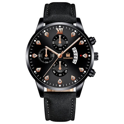 Wholesale Alloy Men's Business Style Round Dial Quartz Belt Watch With Fake Three Eyes And Fanshaped Design