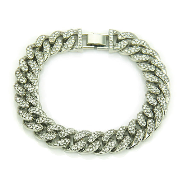 Wholesale Alloy Men's Diamond Inlaid Geometric Hiphop Style Bracelet