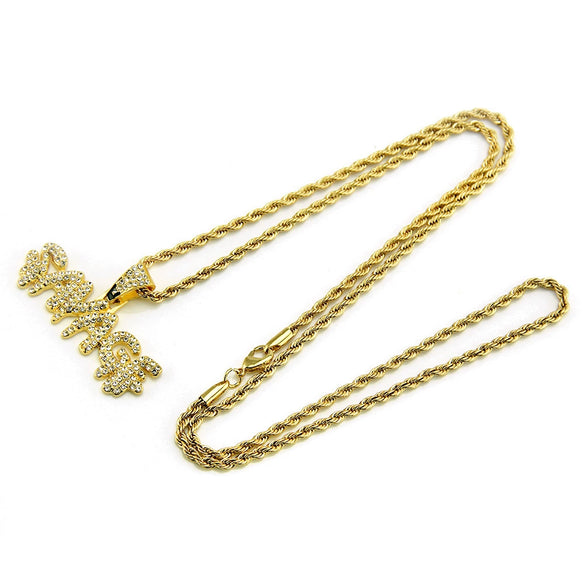 Wholesale Alloy Men's Fashion Cool Diamond Letter Pendant Necklace With Twist Chain