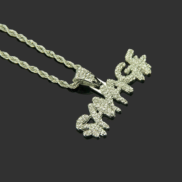 Wholesale Alloy Men's Fashion Cool Diamond Letter Pendant Necklace With Twist Chain