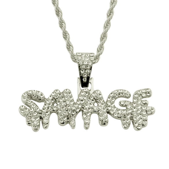Wholesale Alloy Men's Fashion Cool Diamond Letter Pendant Necklace With Twist Chain