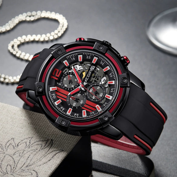 Wholesale Alloy Men's Hollow Calendar Sports Watch With Mineral Strengthened Glass Mirror And Silicone Strap