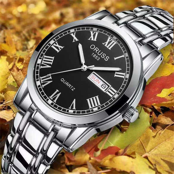 Wholesale Alloy Men's Quartz Watch Fashion Allmatch Waterproof Luminous Double Calendar Round Roman Scale