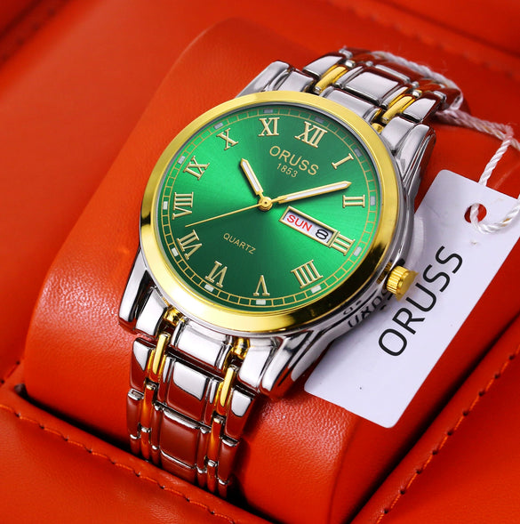 Wholesale Alloy Men's Quartz Watch Fashion Allmatch Waterproof Luminous Double Calendar Round Roman Scale