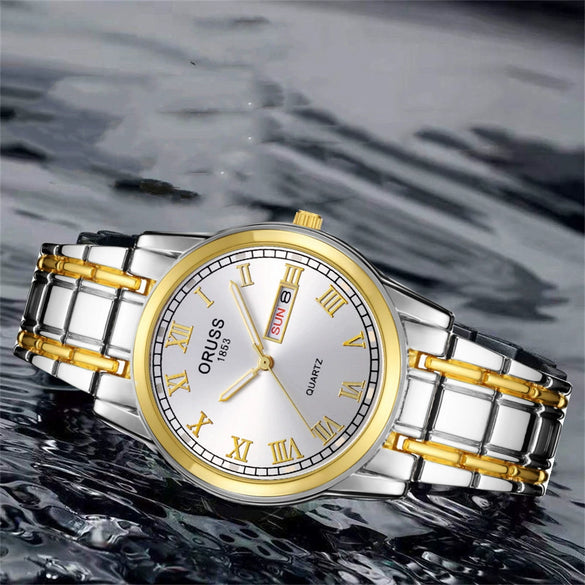 Wholesale Alloy Men's Quartz Watch Fashion Allmatch Waterproof Luminous Double Calendar Round Roman Scale