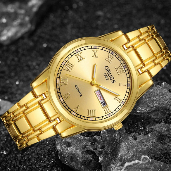 Wholesale Alloy Men's Quartz Watch Fashion Allmatch Waterproof Luminous Double Calendar Round Roman Scale