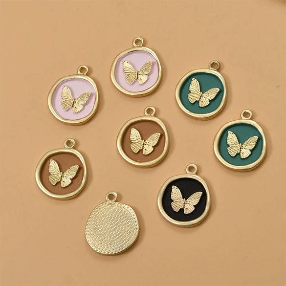 Wholesale Alloy Metal Butterfly Irregular Round Pendant Diy Handmade Jewelry Accessories With Gold Electroplating