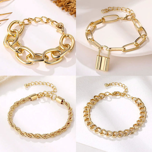 Wholesale Alloy Metal Twist Thick Chain Bracelet With Geometric Pattern And Electroplating For Unisex Hiphop Punk Style