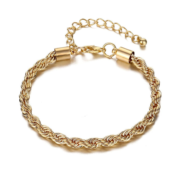 Wholesale Alloy Metal Twist Thick Chain Bracelet With Geometric Pattern And Electroplating For Unisex Hiphop Punk Style