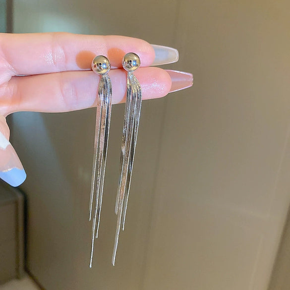 Wholesale Alloy Metallic Geometric Electroplated Two Long Tassel Pin Earrings For Women