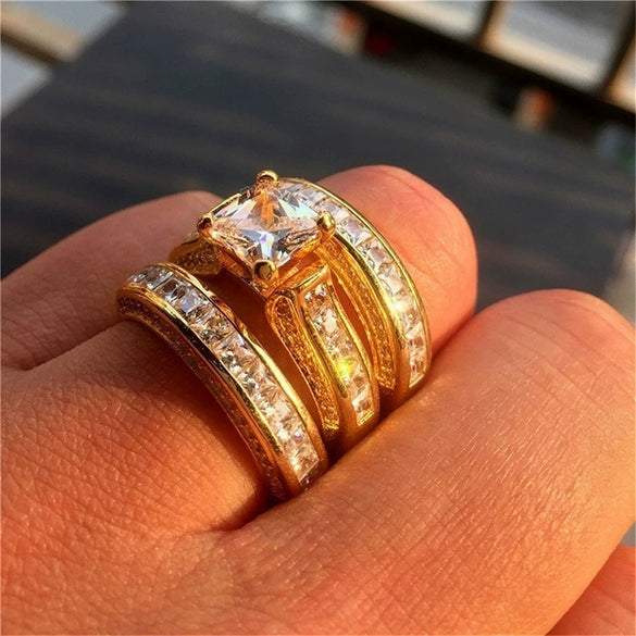 Wholesale Alloy Microinlaid Zircon Ring Threepiece Set Light Luxury Geometric Women's Jewelry