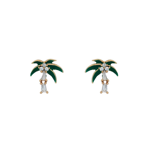 Wholesale Alloy Micropaved Zircon Coconut Tree Earrings Electroplated Casual Design For Women