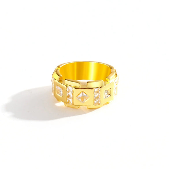 Wholesale Alloy Minimalist Geometric Halfcircle Inlaid Zircon Electroplated Ring
