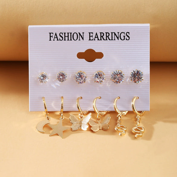 Wholesale Alloy Moon Snake Earrings Set With Creative Simple Butterfly Design And Inlaid Vertical Diamond