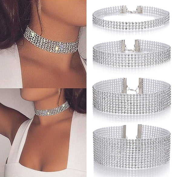 Wholesale Alloy Multi Layer Choker Neck Chain With Diamond Elements