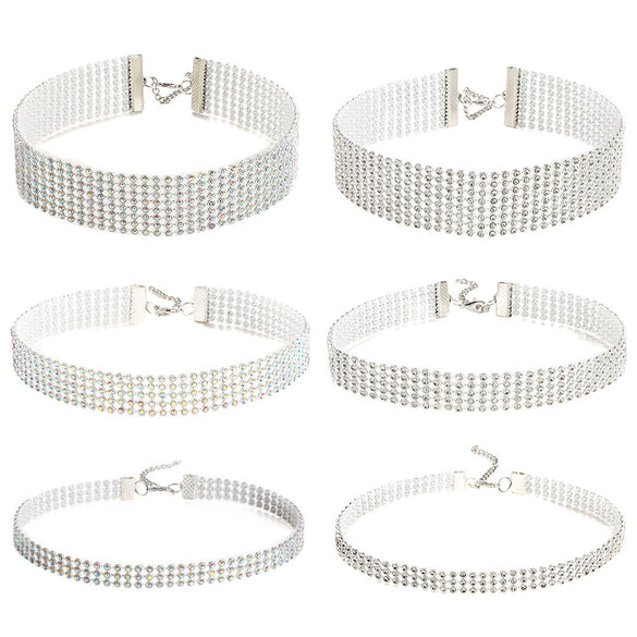 Wholesale Alloy Multi Layer Choker Neck Chain With Diamond Elements